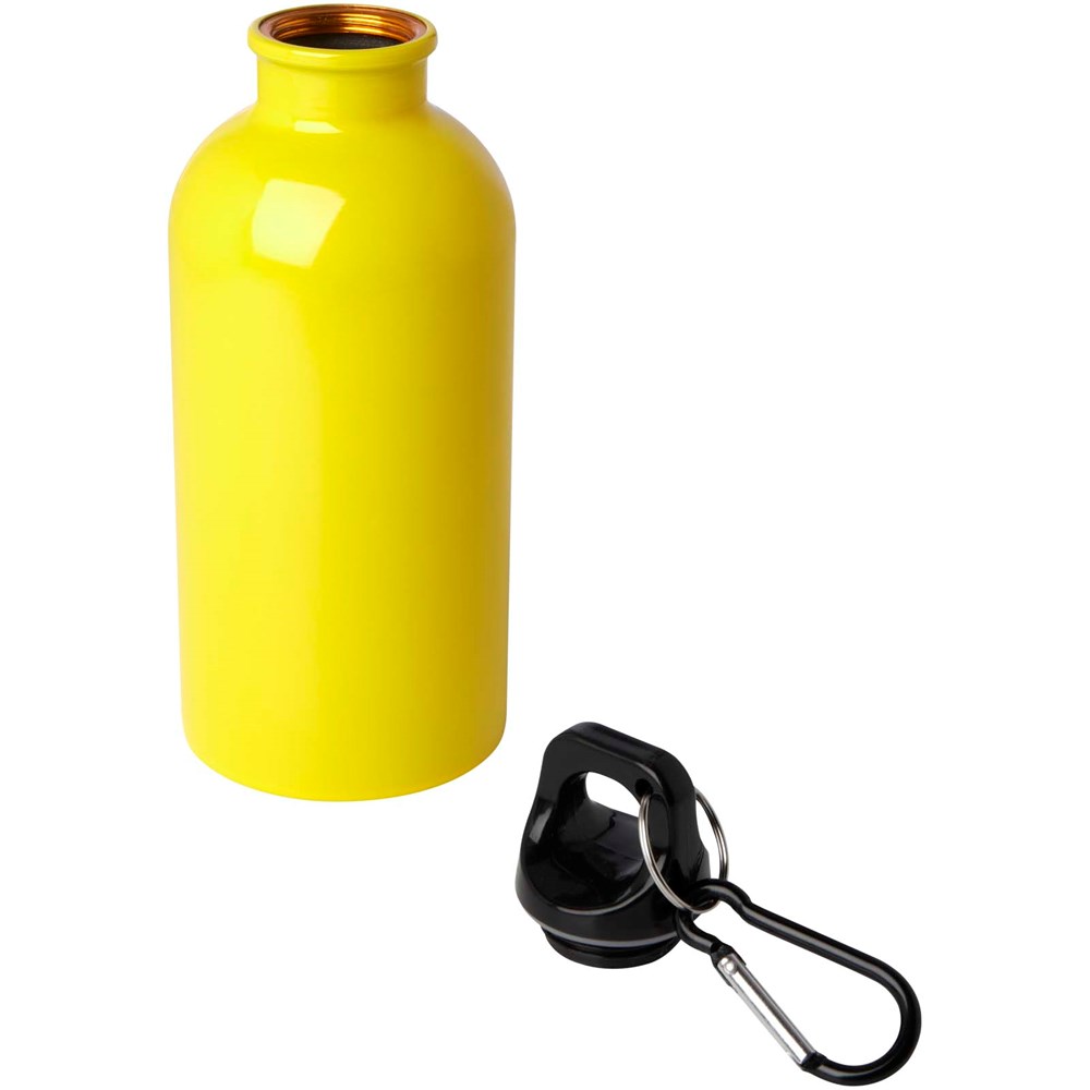 Bouteille d'eau Oregon de 400 ml simple paroi en acier recyclé certifié RCS avec mousqueton Jaune