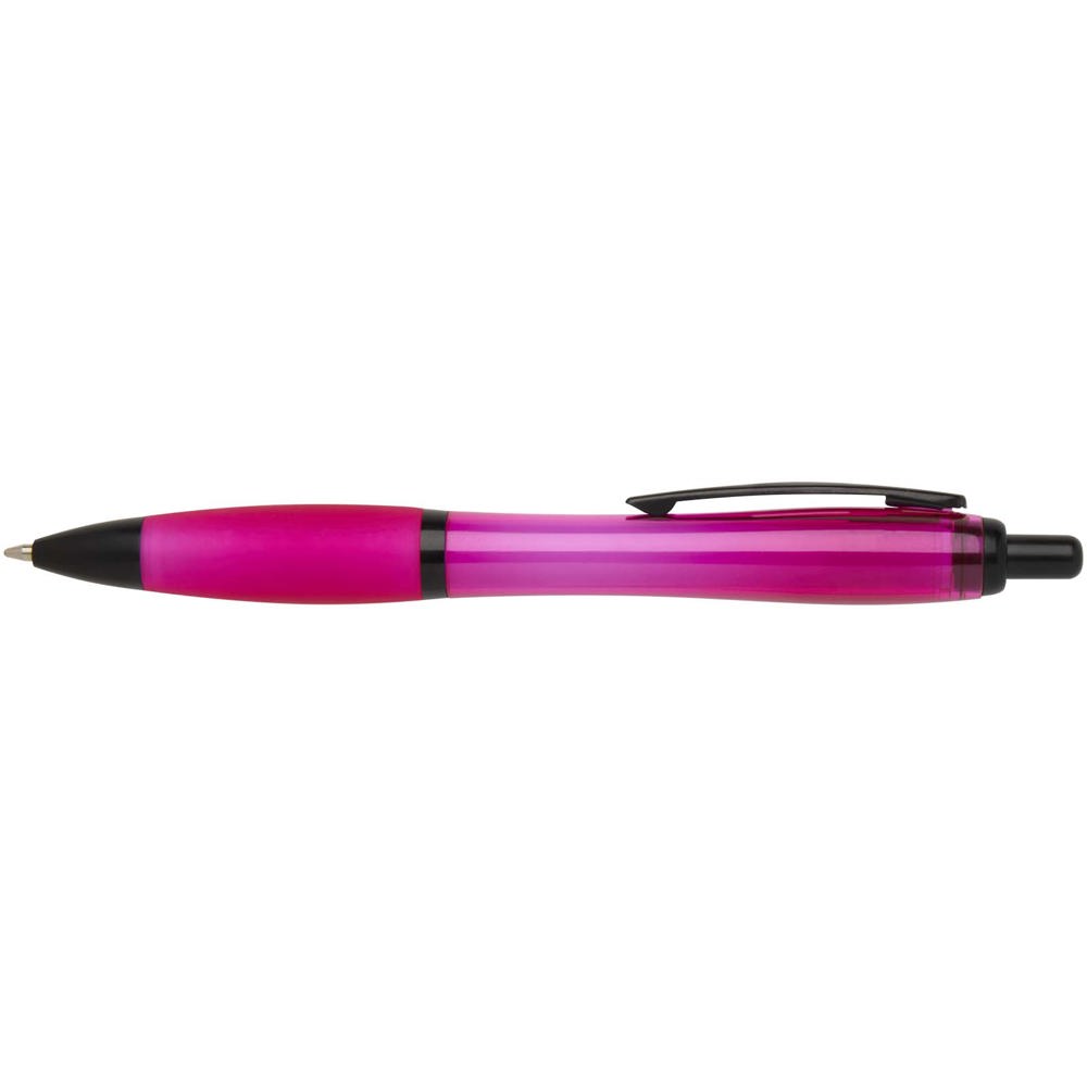 Stylo bille Nash en plastique recyclé avec garnitures noires (encre noire) Magenta