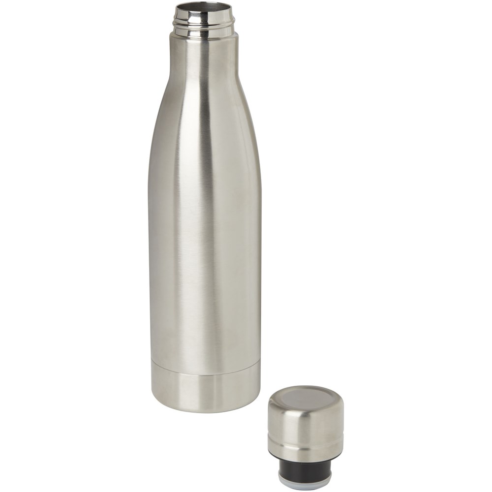 Bouteille isotherme Vasa en acier inoxydable recyclé certifié RCS de 500 ml avec isolation par le vide et couche de cuivre Argent