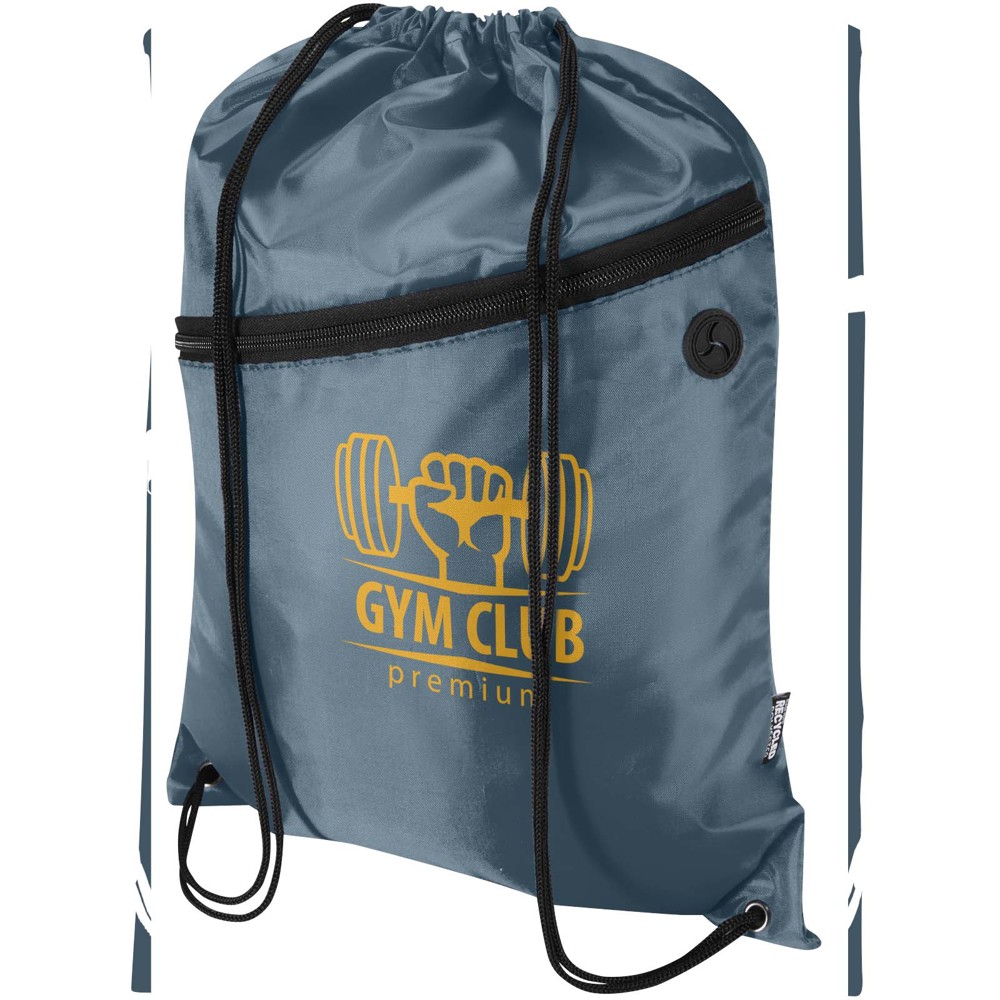 Sac à cordon Oriole en RPET avec poche avant zippée, 5 L Bleu hale