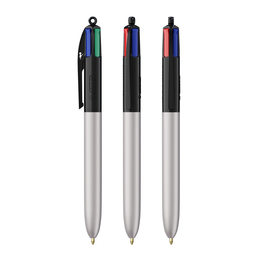 BIC® 4 Colours Glacé with Lanyard Black - Glacée argenté
