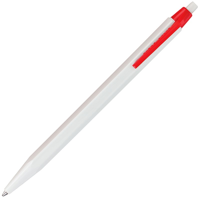 Kugelschreiber von Caran d'Ache mit Logo – beliebter Schweizer Werbeartikel. Praktisch und personalisierbar. weiss/rot