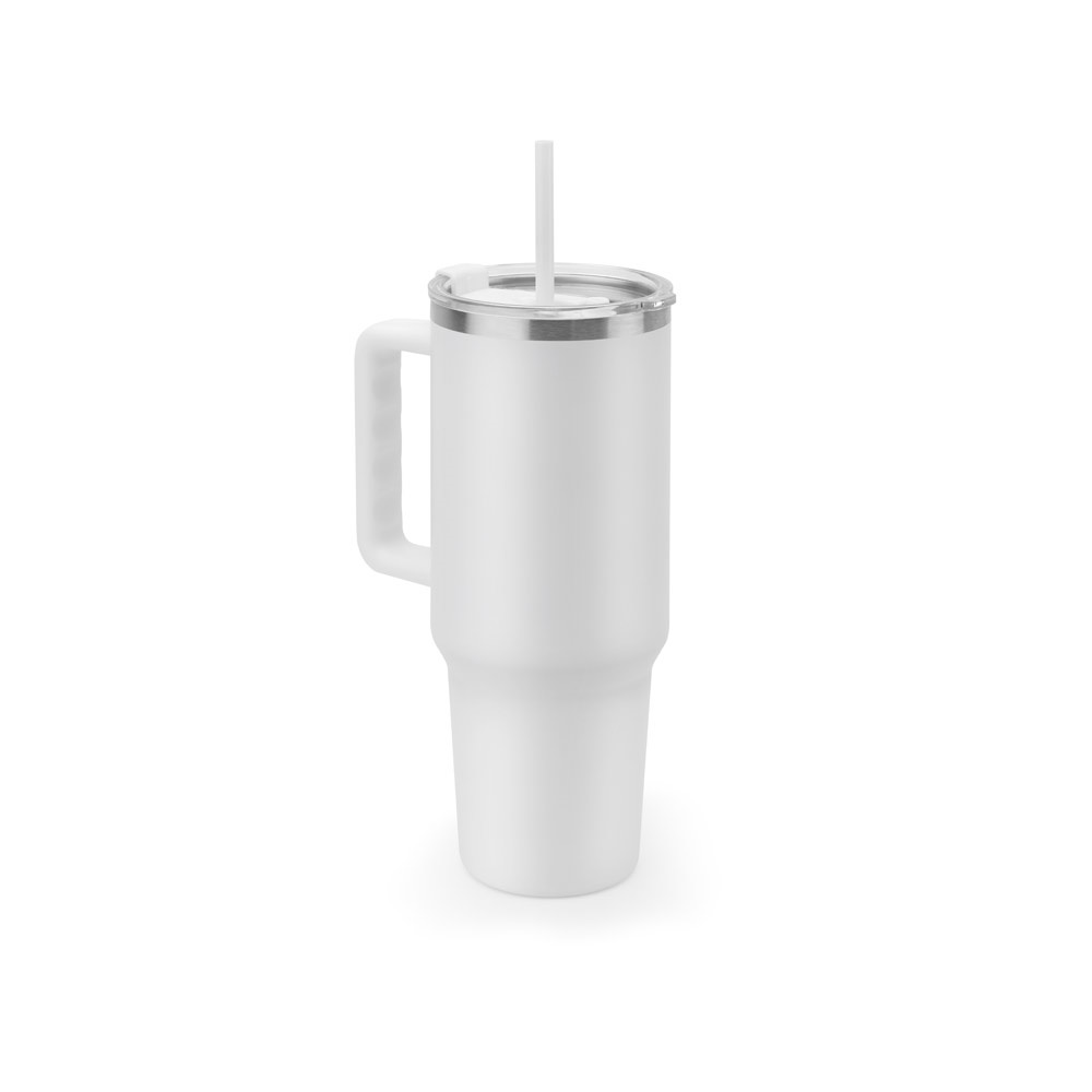 JOYNER XL Grosser Reisebecher aus Edelstahl (91 % recycelt) mit vakuumisolierter Doppelwand und matter Oberfläche 1300 ml weiss