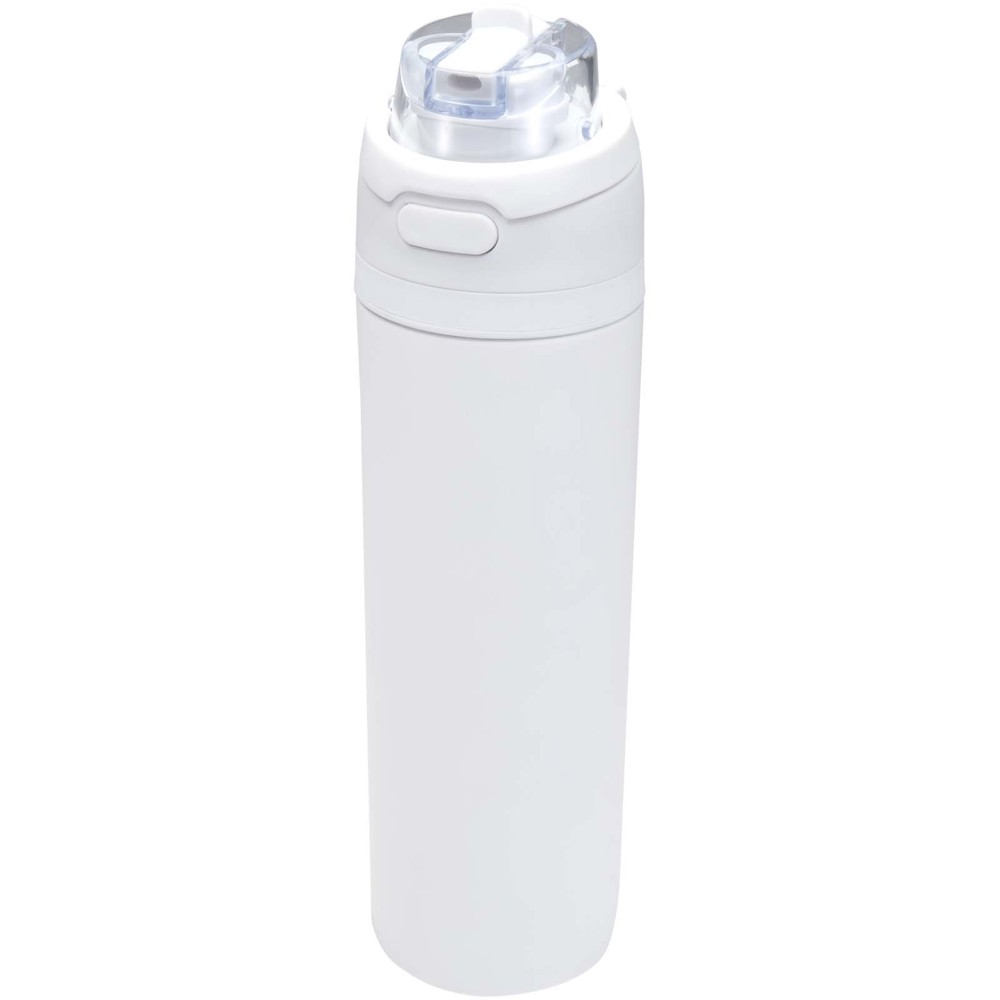 Bouteille d'eau Theron 800 ml en acier inoxydable à simple paroi recyclé RCS, avec bouchon à double fonction et paille rabatt Blanc