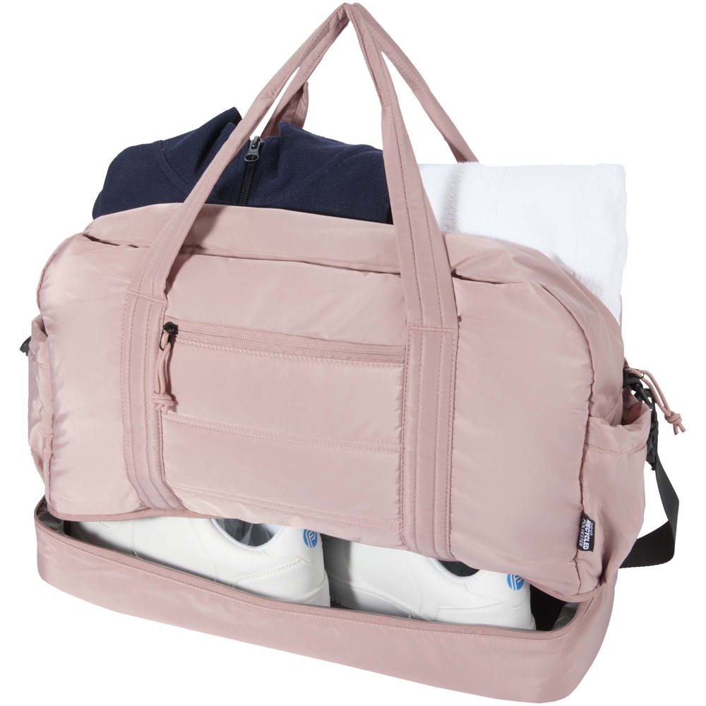 Sac de voyage Puffer recyclé certifié GRS avec fond isolé de 30 L Rose poudré