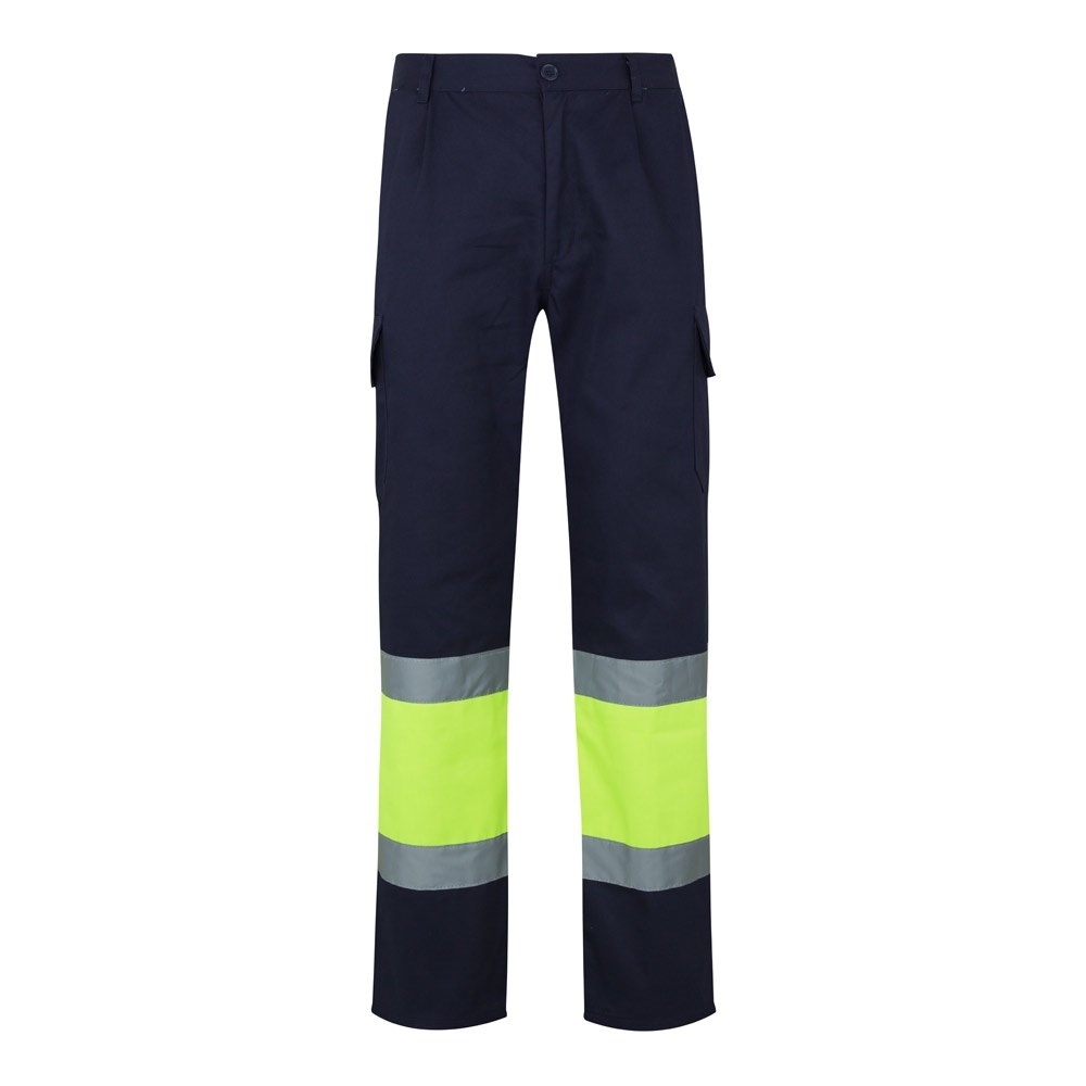 VL POSEIDON LARGE Zweifarbige Twill-Hose mit mehreren Taschen (210 g/m²), aus Baumwolle (20%) und Polyester (80%) Marineblau, Gelb