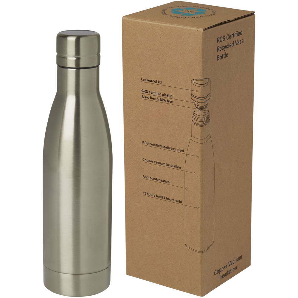 Bouteille isotherme Vasa en acier inoxydable recyclé certifié RCS de 500 ml avec isolation par le vide et couche de cuivre Titane