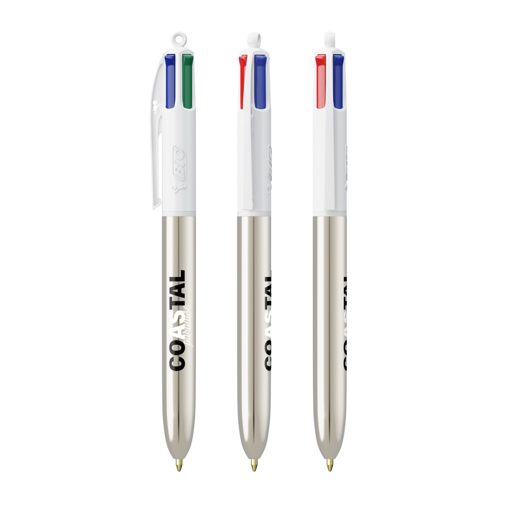BIC® 4 Colours Shine Kugelschreiber + Lanyard Weiss/Silbermetallic