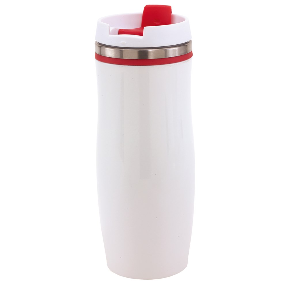 Stilvoller Thermobecher aus Edelstahl, perfekt für heisse Getränke. Personalisierbar mit Ihrem Logo – ideal als hochwertiges Werbegeschenk. rot