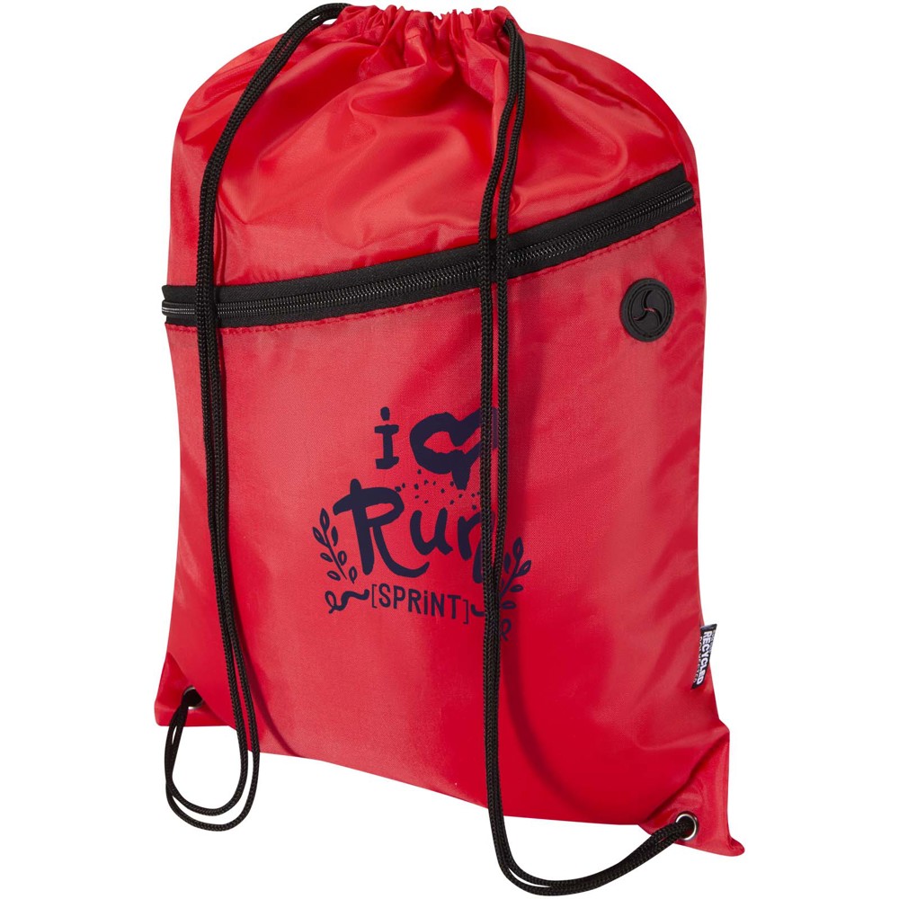 Sac à cordon Oriole en RPET avec poche avant zippée, 5 L rouge