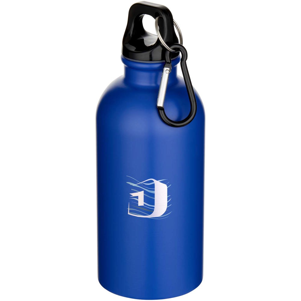Bouteille d’eau Oregon de 400 ml à simple paroi avec finition MATE, en acier inoxydable recyclé certifié RCS avec mousqueton Bleu royal