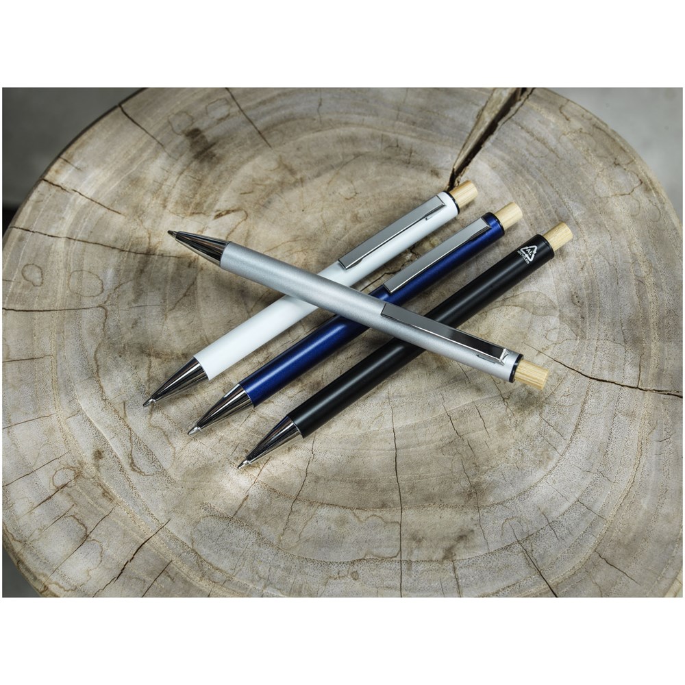 Stylo bille en aluminium recyclé Cyrus (encre noire) blanc