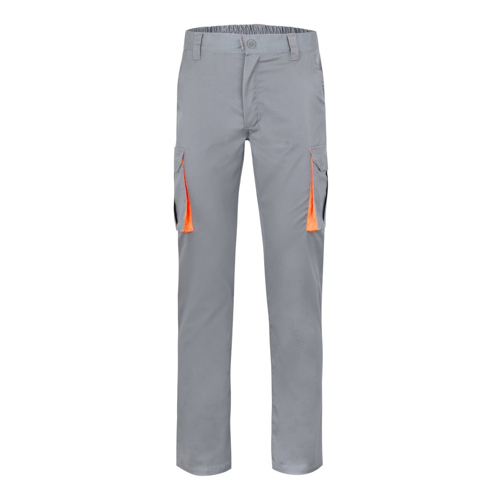 VL HYPNOS Zweifarbige Twill-Hose mit mehreren Taschen (200 g/m²), aus Baumwolle (35 %) und Polyester (65 %) Grau, Orange