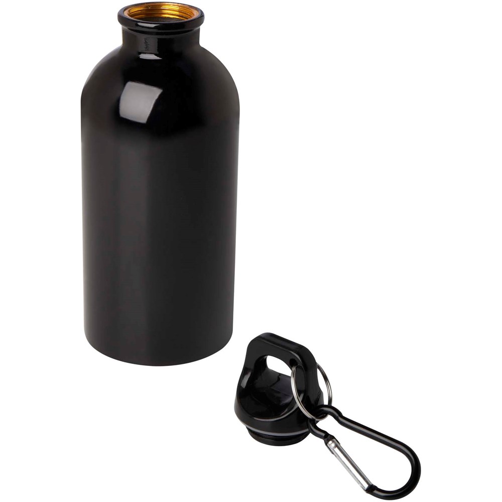 Bouteille d'eau Oregon de 400 ml simple paroi en acier recyclé certifié RCS avec mousqueton Noir