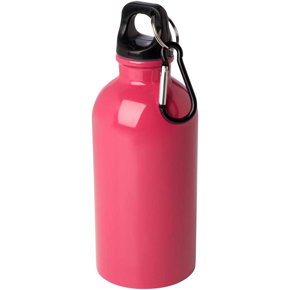 Bouteille d'eau Oregon de 400 ml simple paroi en acier recyclé certifié RCS avec mousqueton Magenta