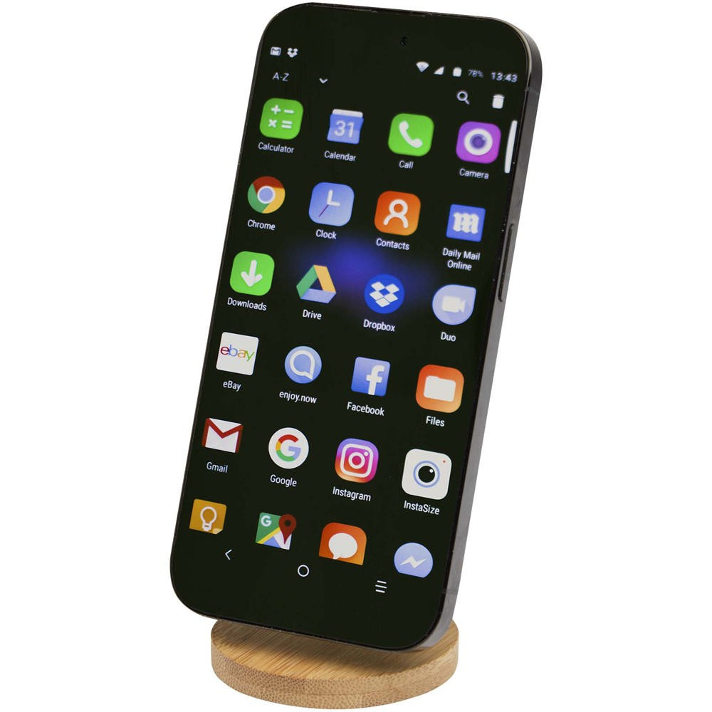 Alcor Klappbare magnetische Smartphonehalterung aus recyceltem Kunststoff mit Bambusdetails