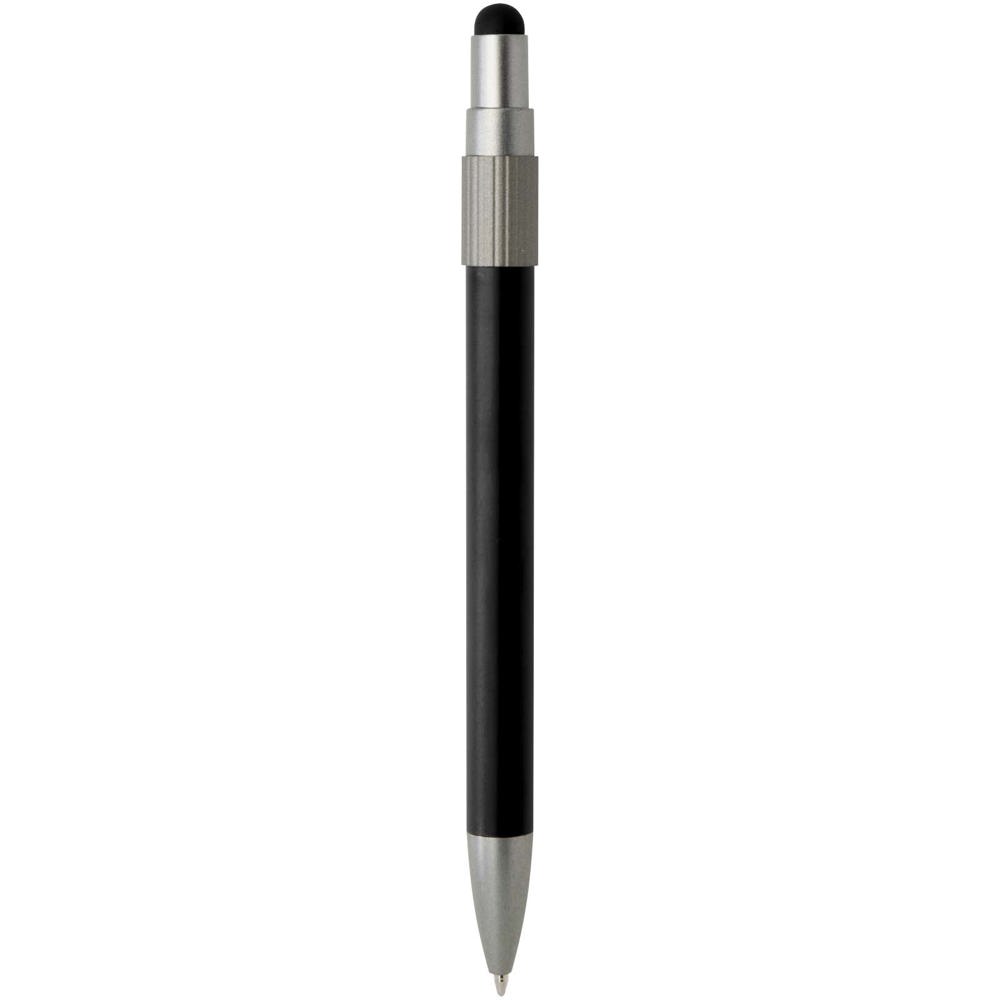 Stylo bille recyclé RCS avec stylet et toupie antistress (encre bleue) Rill Noir