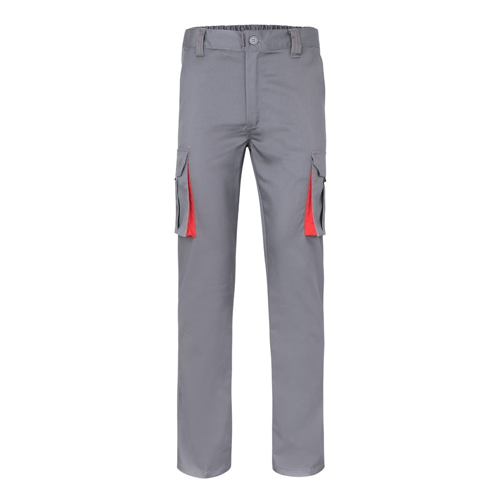 VL FIDES Zweifarbige Stretch-Hose mit mehreren Taschen (240 g/m²), aus Baumwolle (46 %), EME (38 %) und Polyester (16 %) Grau, Rot