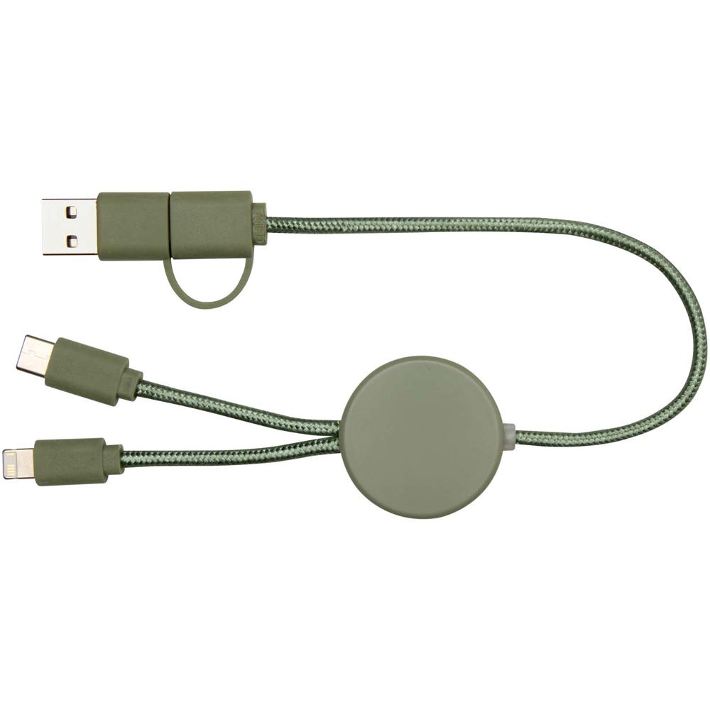 Câble 5 en 1 Citala en plastique recyclé de 30 cm pour la synchronisation des données et la charge rapide de 27 W Vert bruyère