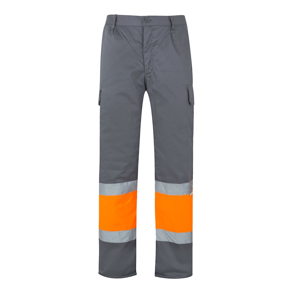 VL POSEIDON LARGE Zweifarbige Twill-Hose mit mehreren Taschen (210 g/m²), aus Baumwolle (20%) und Polyester (80%) Grau, Orange