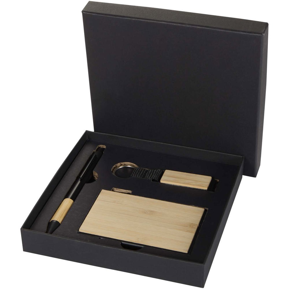 Ensemble cadeau Minka avec stylo bille en aluminium recyclé RCS, porte-clés et porte-cartes RFID