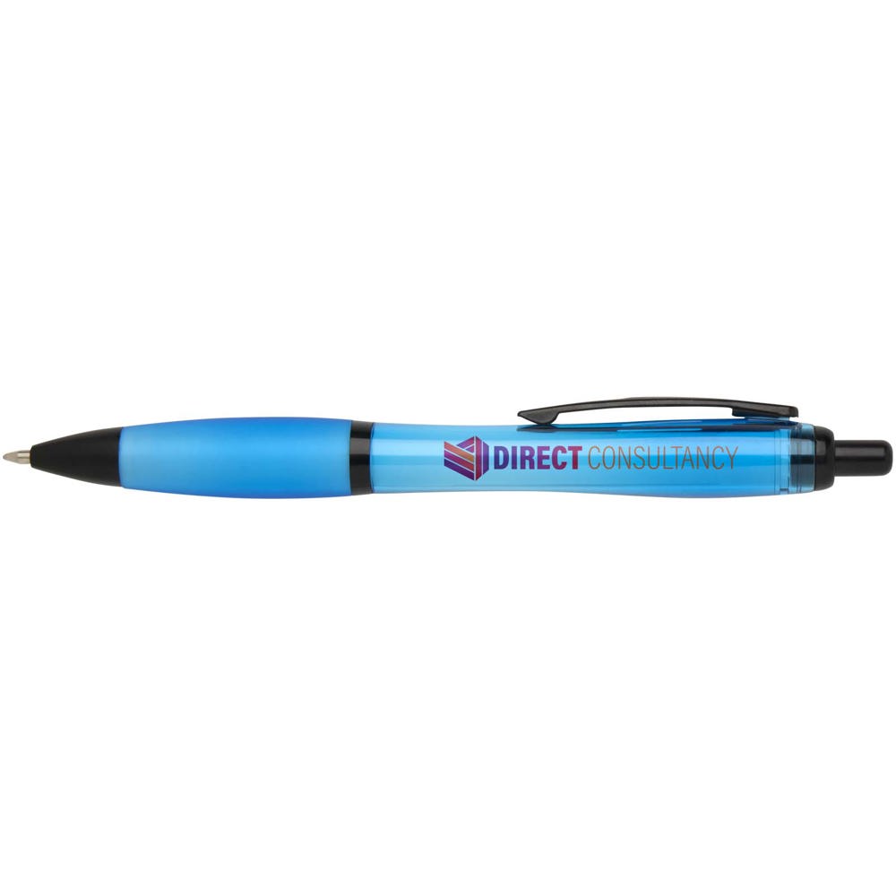 Stylo bille Nash en plastique recyclé avec garnitures noires (encre noire) Bleu aqua