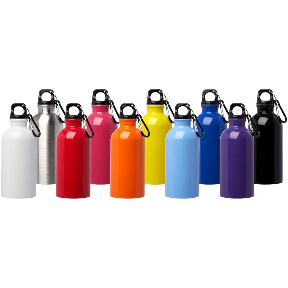 Bouteille d'eau Oregon de 400 ml simple paroi en acier recyclé certifié RCS avec mousqueton Violet