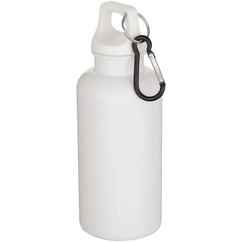 Bouteille d’eau Oregon de 400 ml en plastique recyclé uni certifié RCS avec mousqueton blanc