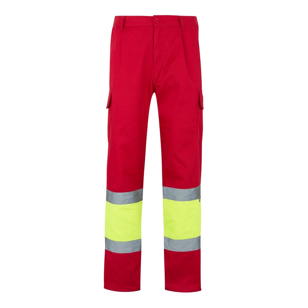 VL POSEIDON LARGE Zweifarbige Twill-Hose mit mehreren Taschen (210 g/m²), aus Baumwolle (20%) und Polyester (80%) Rot, Gelb