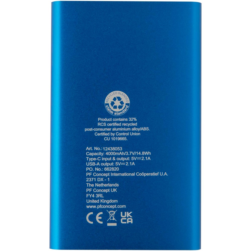 Pep 4000 mAh Type-C Powerbank aus recyceltem Aluminium royalblau