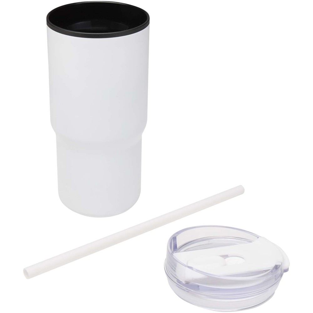 Gobelet isotherme à double paroi Westin 540 ml en RCS recyclé, avec paille Blanc