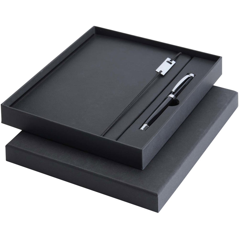 Ensemble carnet à couverture rigide A5 et stylo roller Legato Elegance Noir, Noir