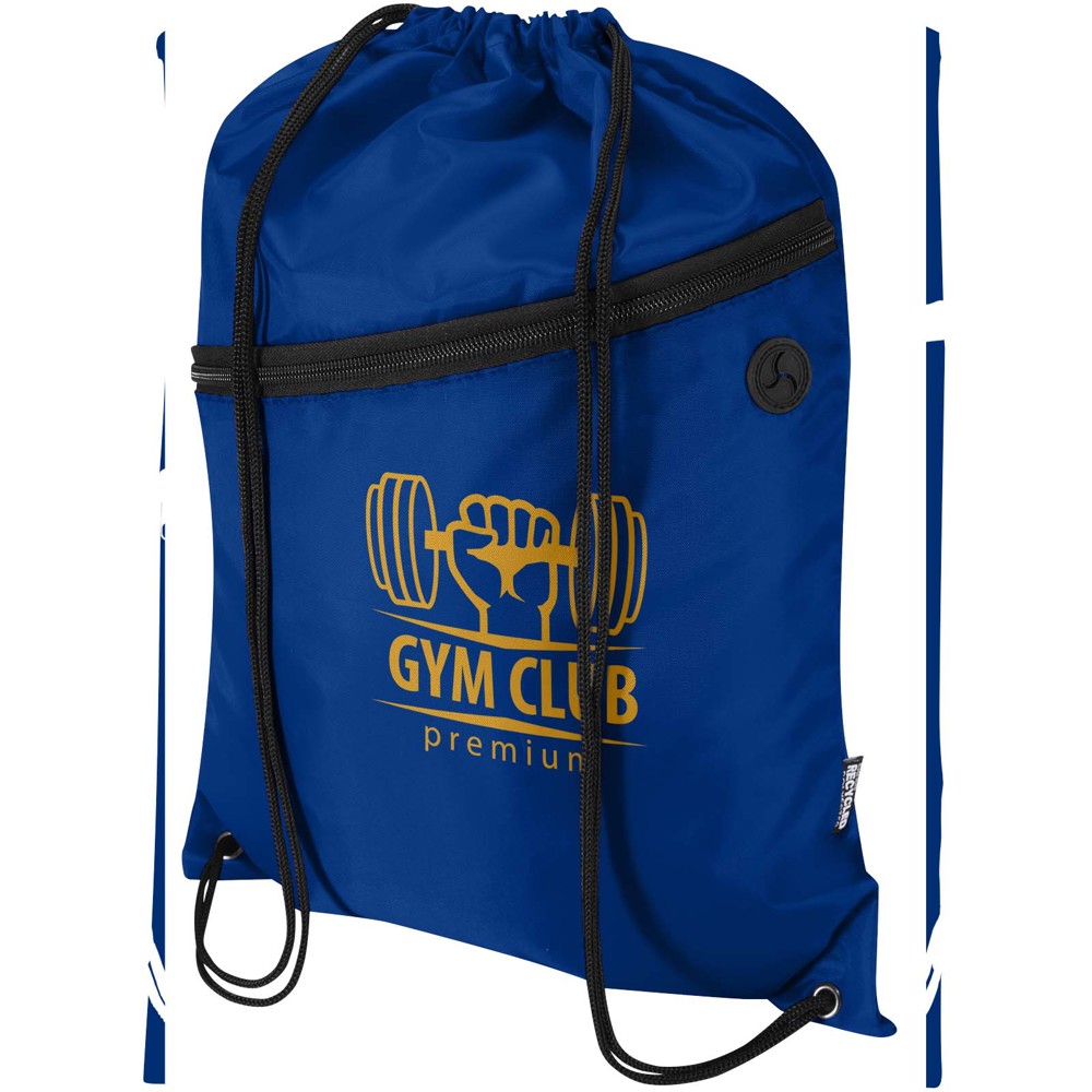 Sac à cordon Oriole en RPET avec poche avant zippée, 5 L Bleu royal