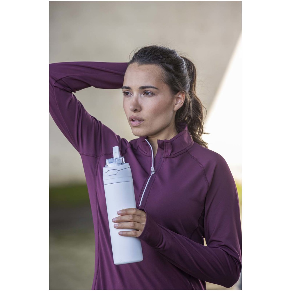 Bouteille d'eau Theron 800 ml en acier inoxydable à simple paroi recyclé RCS, avec bouchon à double fonction et paille rabatt Blanc
