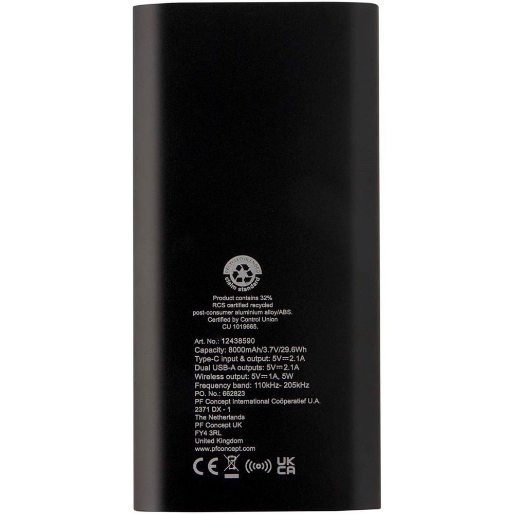 Juice 8000 mAh Typ-C kabellose Powerbank aus recyceltem Aluminium schwarz