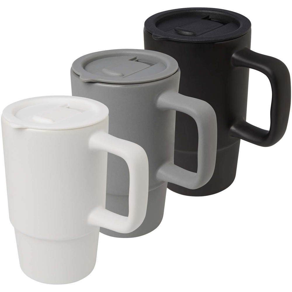 Mug Carter en céramique de 450 ml avec couvercle en plastique gris