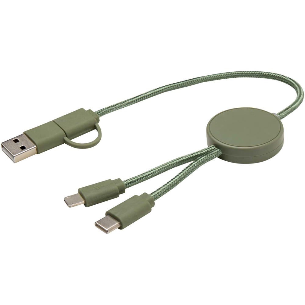 Câble 5 en 1 Citala en plastique recyclé de 30 cm pour la synchronisation des données et la charge rapide de 27 W Vert bruyère