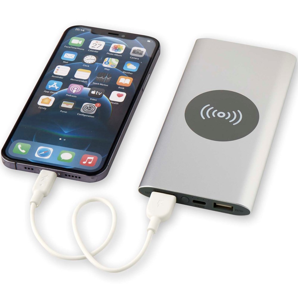 Juice 8000 mAh Typ-C kabellose Powerbank aus recyceltem Aluminium Silber