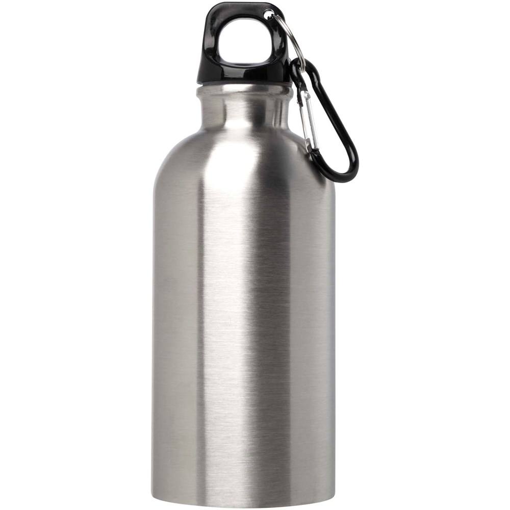 Bouteille d'eau Oregon de 400 ml simple paroi en acier recyclé certifié RCS avec mousqueton Argent