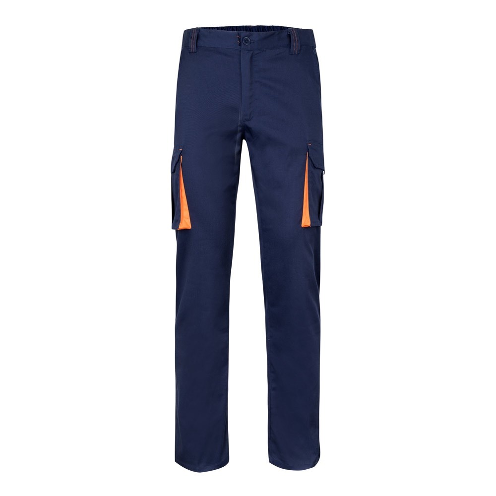 VL FIDES Zweifarbige Stretch-Hose mit mehreren Taschen (240 g/m²), aus Baumwolle (46 %), EME (38 %) und Polyester (16 %) Marineblau, Orange