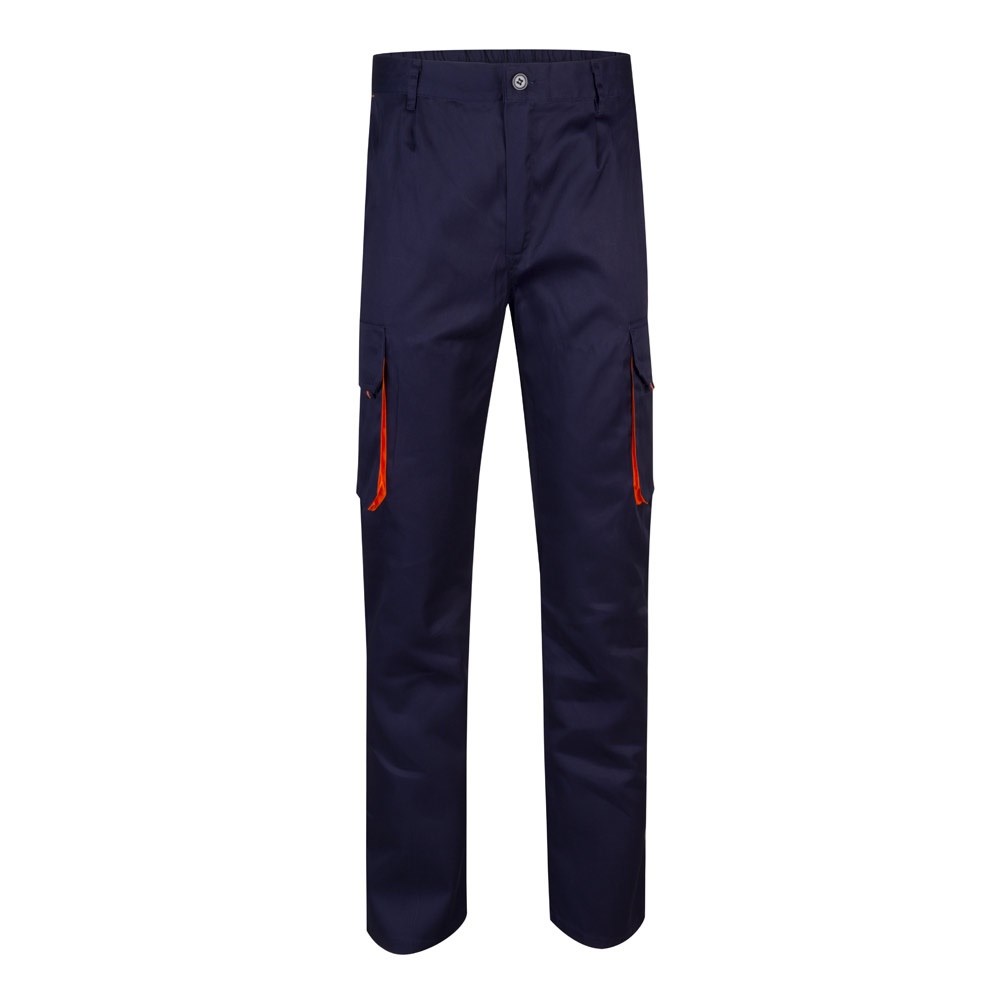 VL HYPNOS Zweifarbige Twill-Hose mit mehreren Taschen (200 g/m²), aus Baumwolle (35 %) und Polyester (65 %) Marineblau, Orange
