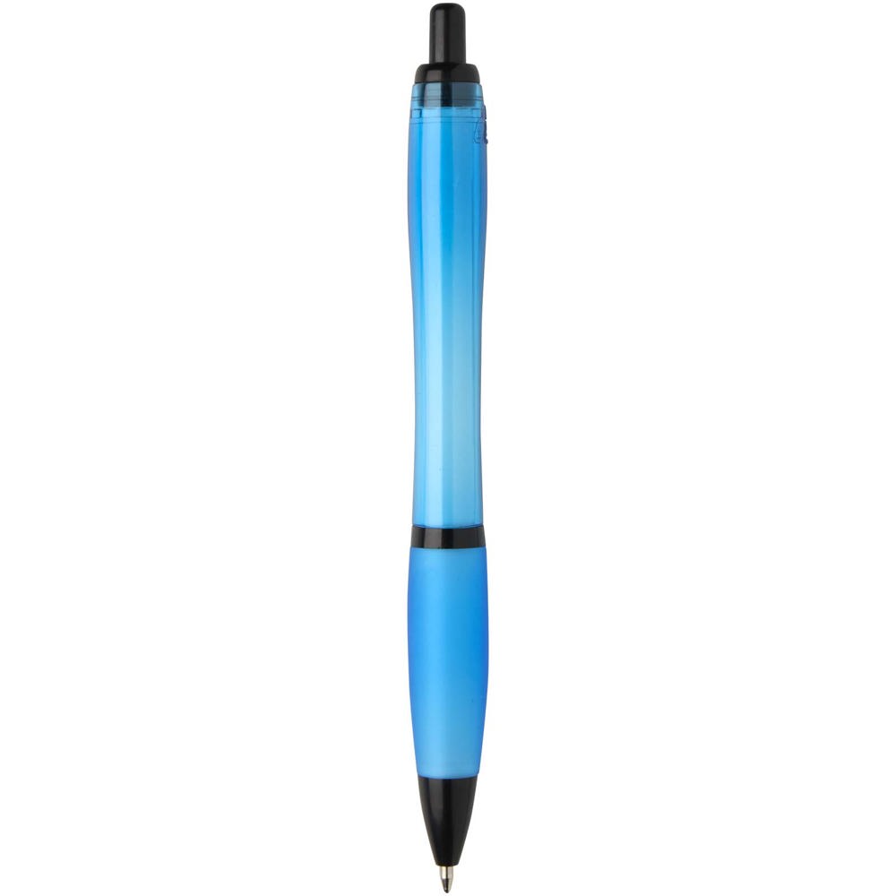 Stylo bille Nash en plastique recyclé avec garnitures noires (encre noire) Bleu aqua