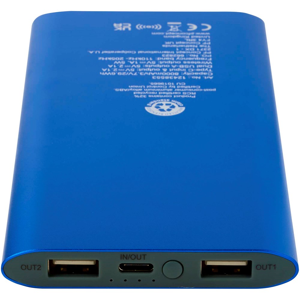 Juice 8000 mAh Typ-C kabellose Powerbank aus recyceltem Aluminium royalblau