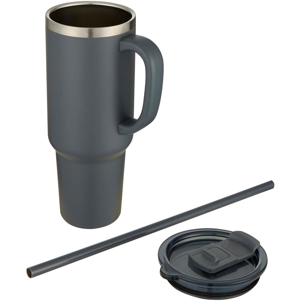 Sydney 1200 ml doppelwandiger RCS-zertifizierter Kupfer-Vakuum Isolierbecher mit Strohhalm grau