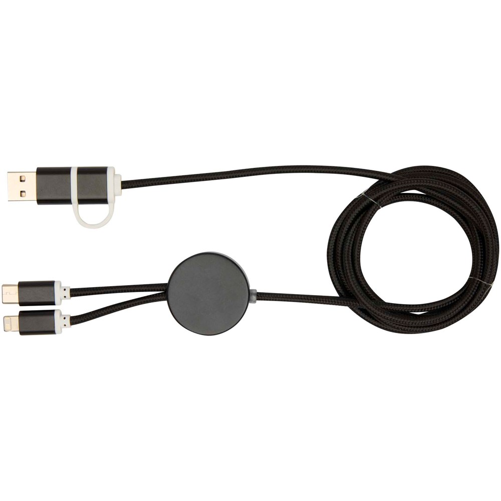 Câble 5 en 1 Alasia en aluminium et plastique recyclés de 150 cm pour la synchronisation des données et la charge rapide de 27 W Noir