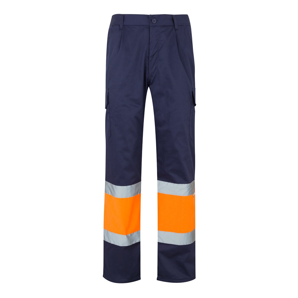 VL POSEIDON LARGE Zweifarbige Twill-Hose mit mehreren Taschen (210 g/m²), aus Baumwolle (20%) und Polyester (80%) Marineblau, Orange