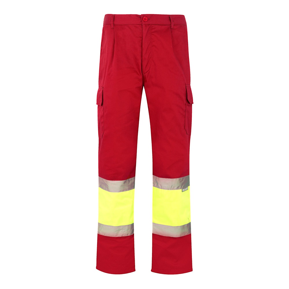 VL ATHENA Zweifarbige Hose aus Twill (210 g/m²), gefüttert, mit mehreren Taschen, aus Baumwolle (20%) und Polyester (80%) Rot, Gelb