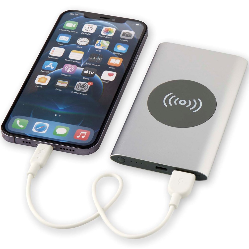 Juice 4000 mAh Typ-C kabellose Powerbank aus recyceltem Aluminium Silber