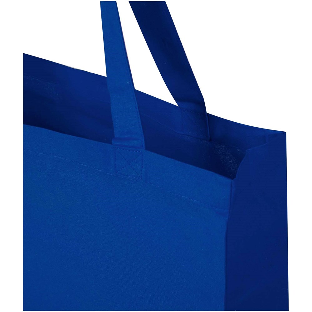 Madras 140 g/m² Baumwoll Tragetasche mit Seitenfalten aus GRS recycelter Baumwolle royalblau