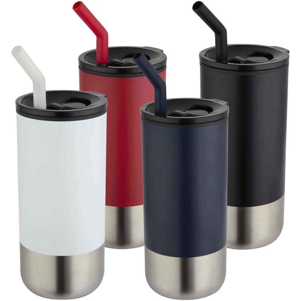 Gobelet isotherme Grayson 480 ml certifié RCS avec paille en silicone rouge